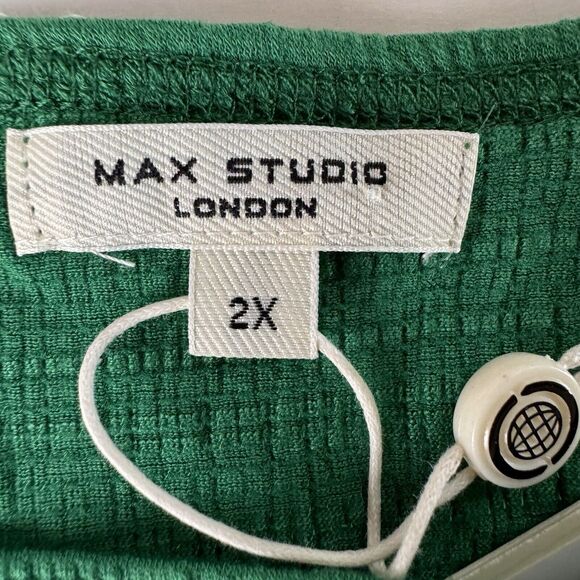 Max Studio Fancy Stitch Work Flutter Short Sleeve Amazon Green Top Size 2X NWT - Picture 3 of 12